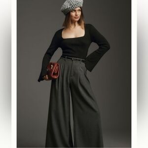 Anthropologie Maeve‎ Square Neck Bell Sleeve Black Sweater Size Large NWT